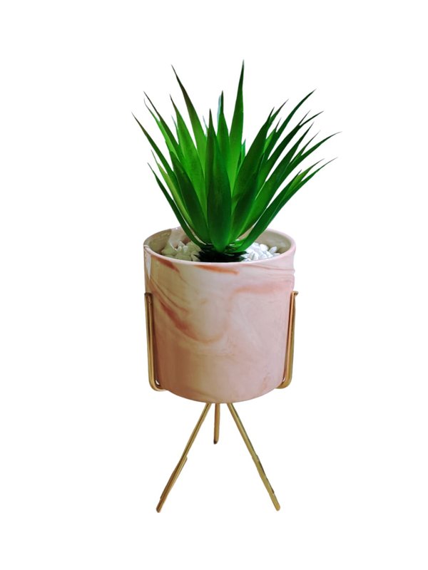 Sisal Plant With Pink Pot & Gold Stand - Table Size (Faux)