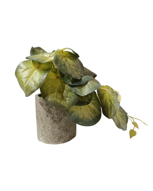Hanging Leaves (Green & Yellow Leaves) With Grey Pot - Table Size (Faux)