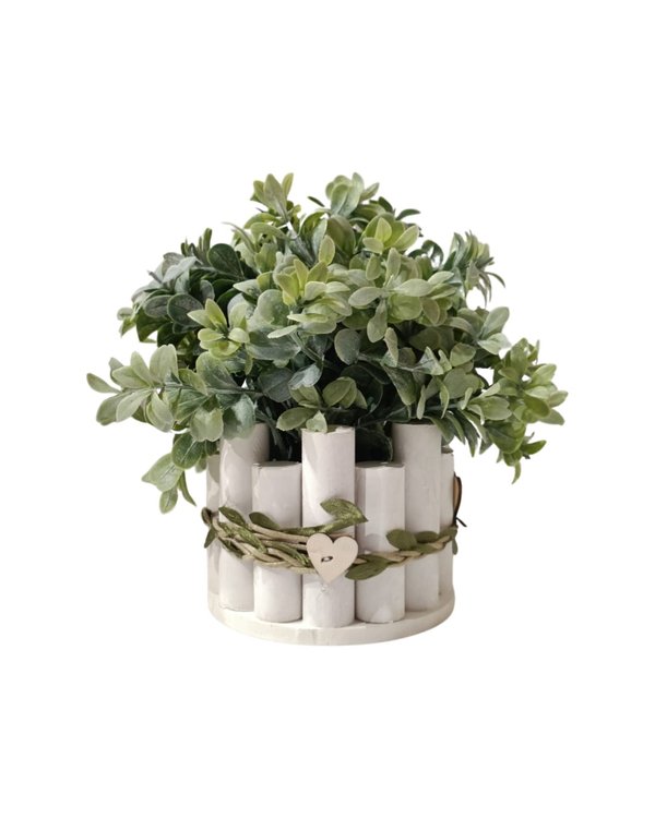 Buxus Sempervirens Plant With Wooden Pot - Table Size (Faux)