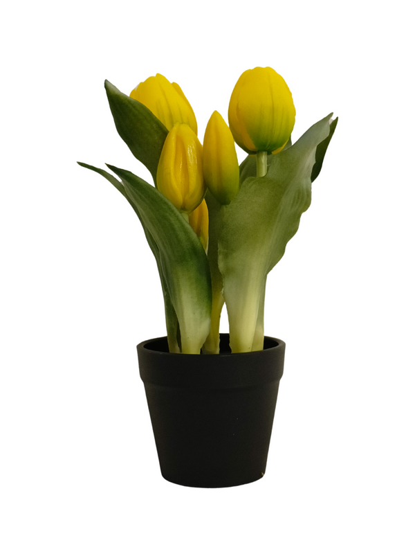 Yellow Tulip Plant With Black Pot - Table Size (Faux)