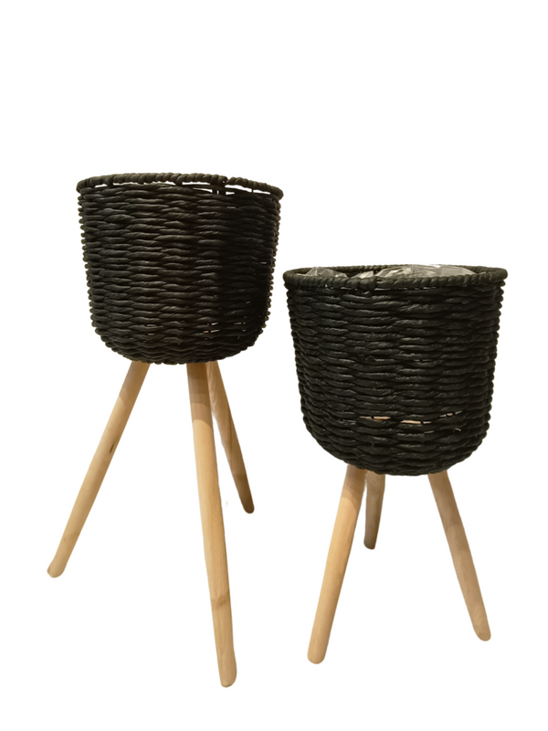 Pots (Black) - Straw Material with Legs "Scandinavian Design" 