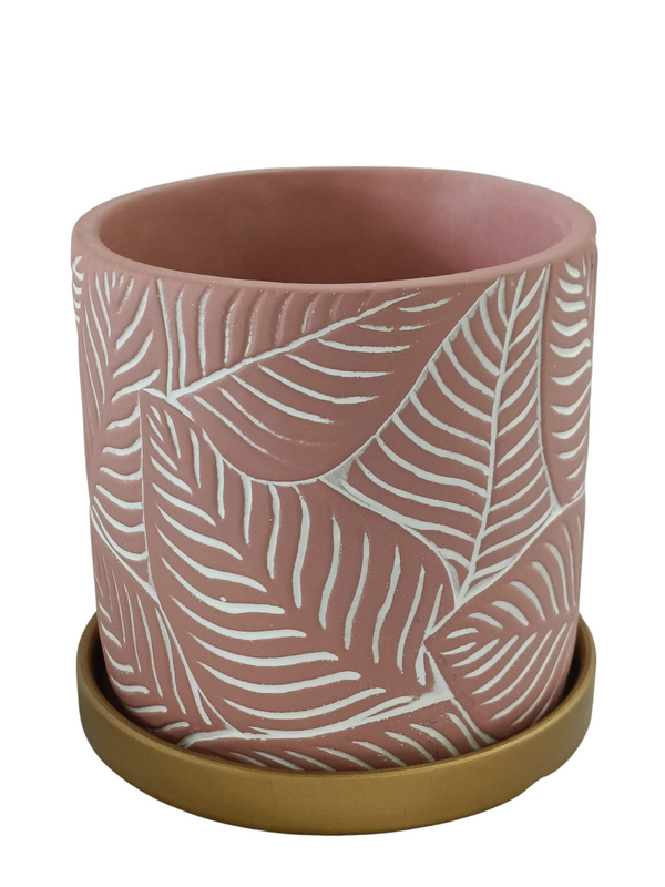 Leaf Design Pot With Plate (Pink)