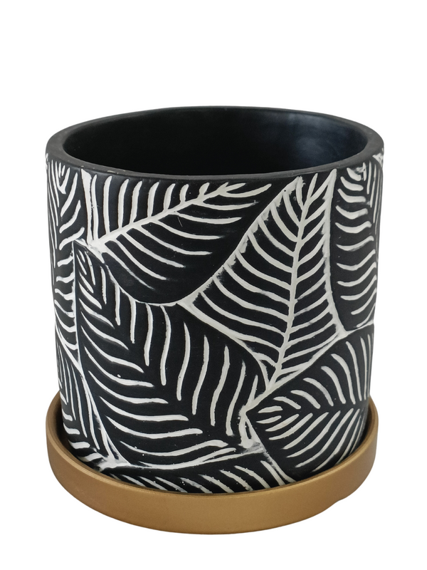 Leaf Design Pot With Plate (Black)
