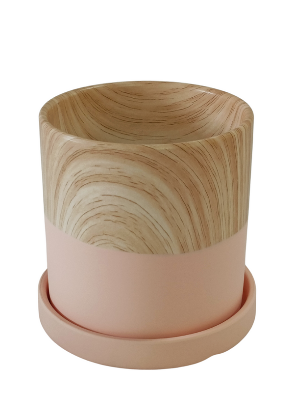 Wooden Design Pot With Plate (Pink)