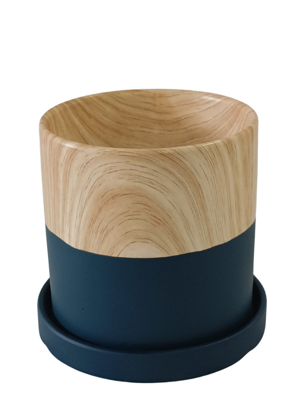Wooden Design Pot With Plate (Blue)