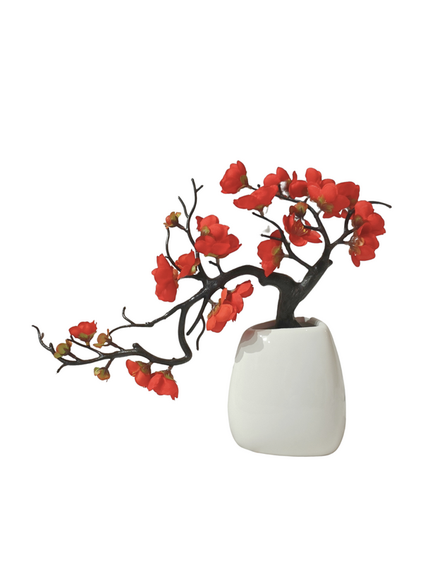 CNY - Maule`s Quince Plant With White Pot - Table Size (Faux)
