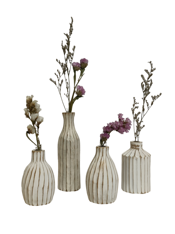 Mini Flower Vase Decor 2 - White (Teak Wood)