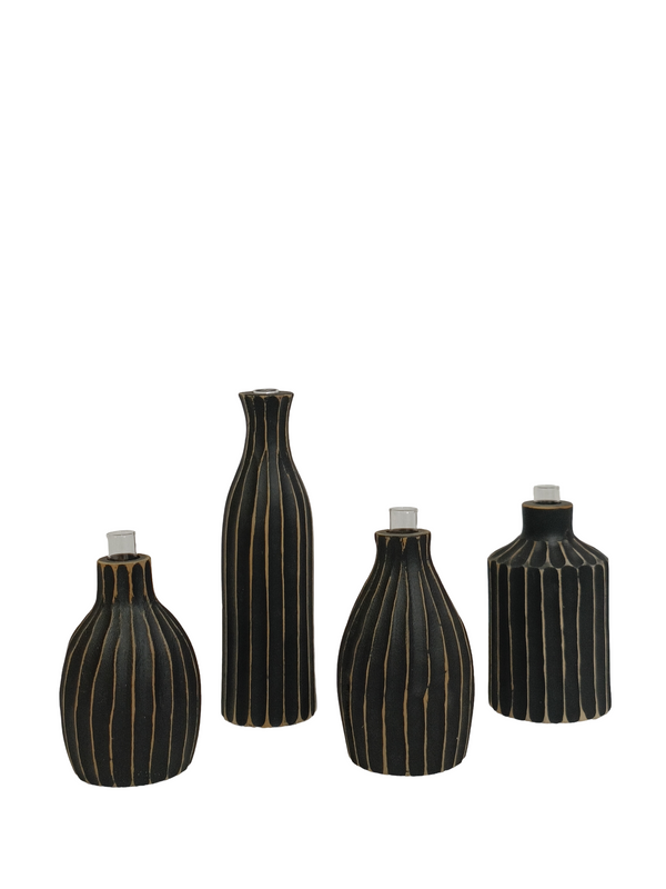 Mini Flower Vase Decor 2 - Black (Teak Wood)