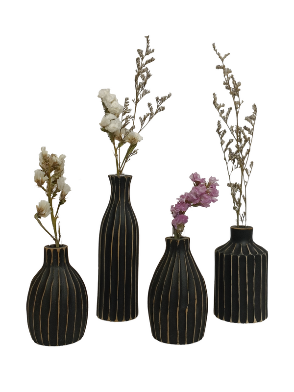 Mini Flower Vase Decor 2 - Black (Teak Wood)