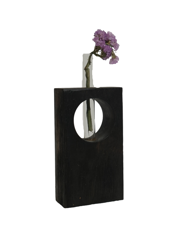 Wooden Vase Design 1 - Black (Teak Wood)