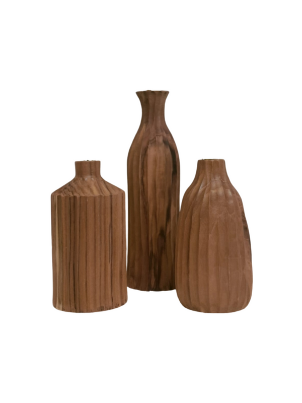 Flower Vase Decor Set - Teak (Teak Wood)
