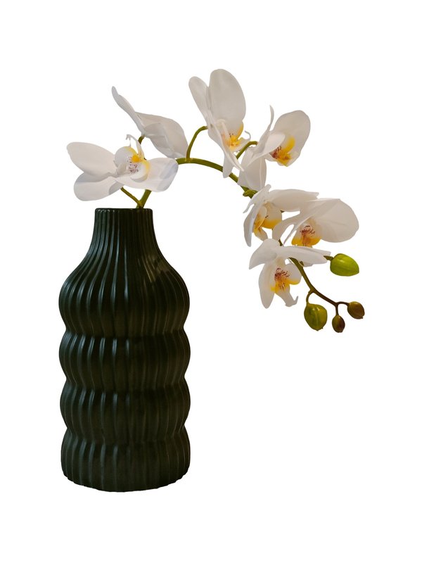 White Orchid Plant With Black Modern Pot - Table Size (Faux)