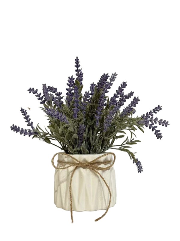 Lavender Leaves Plant With White Pot - Table Size (Faux)