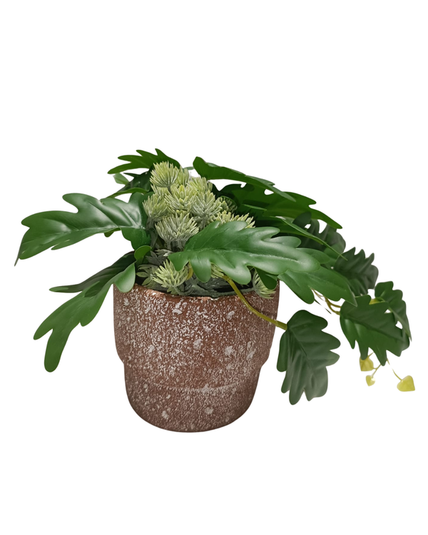 Lacy Philodendron with Brown Pot- Table Size (Faux)