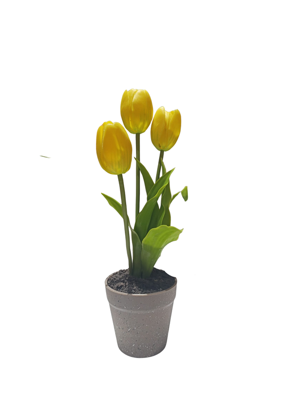 Yellow Tulip With Terrazzo Pot - Table Size (Faux)
