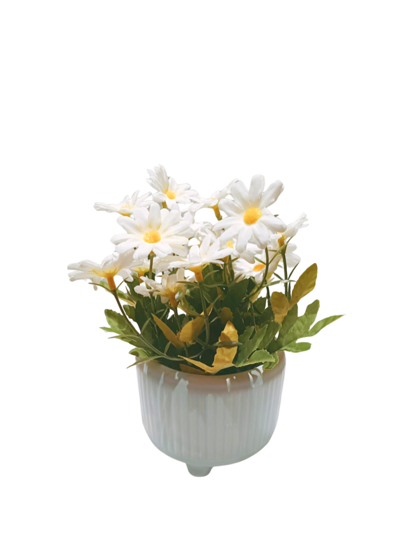 White Daisy With Blue Pot - Table Size (Faux)