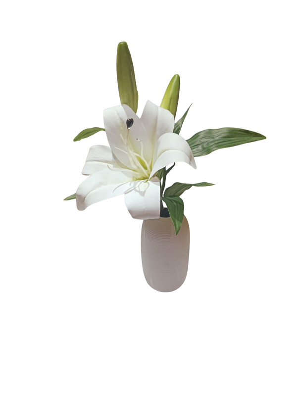 Lily Plant With White Pot (White) - Table Size (Faux)