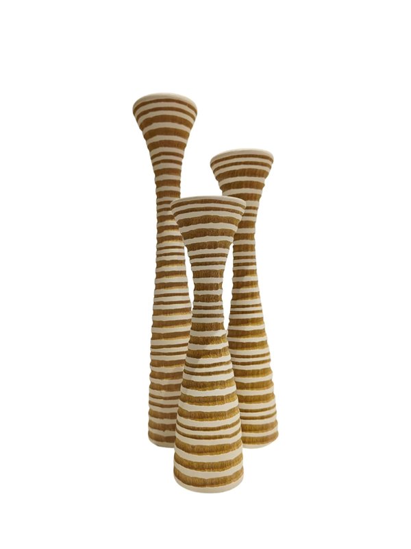 Triple Candle Holder (Wooden/ White Stripes)