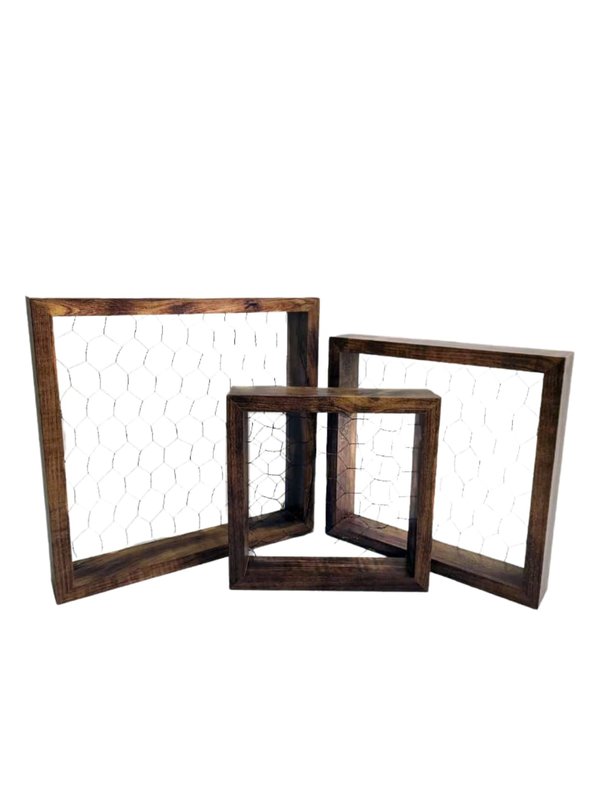 Wall Decor - Square Frames No.1 with Wire Mesh (Wooden/ Brown - 3pcs)