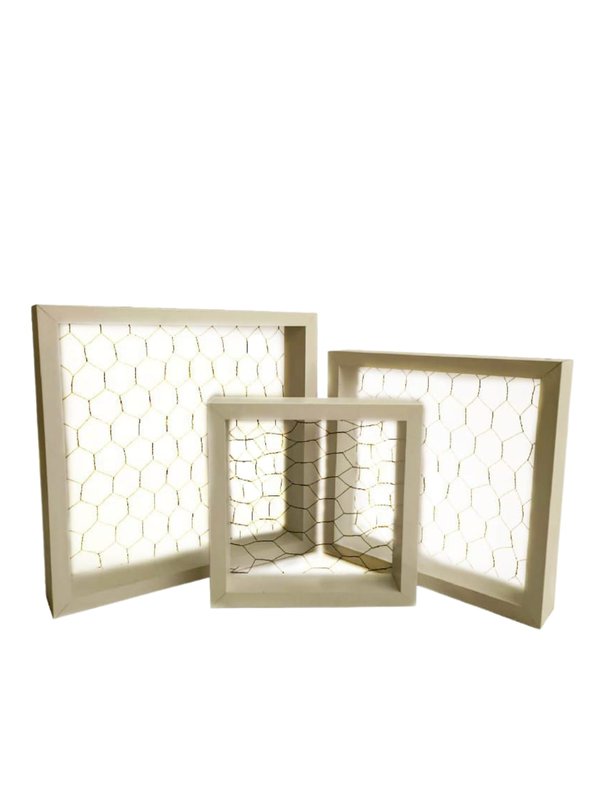 Wall Decor - Square Frames No.3 with Wire Mesh (White - 3pcs)