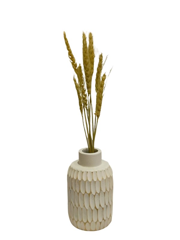 Wooden Short Vase No.12 Scale Patterns (White Color) - Hand Craft